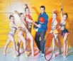 Bild: Gymnastik trifft Fechten: Michelle Kolensky, Victoria Friedrich, Annika Meyert, Anna-Lisa Haaße und Jenny Titov (v.l.) sowie Jörg Fiedler posieren für das DM-Doppel. 
