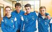 Bild: Bereit für den Titelkampf: Leonie Strecker, Trainer Jörg Fiedler, Artur Fischer, Niclas Helbig (v. l.) vom FCL.