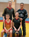 Bild: Anastasia Blayvas und Fernando Booysen mit den Trainern Florian Rau (I.) und Daniel Wilde.