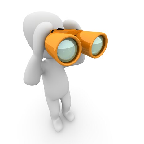 Grafik: Person schaut durch ein Fernglas.