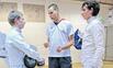 Bild: Geballte Trainingskräfte: Weltklasse-Fechter Jörg Fiedler mit seinen FCL-Schützlingen Clemens Rietdorf (l.) und Arndt Spitzner.