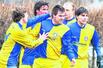 Bild: 1:0 für Lok Leipzig II durch Julian Adam (Mitte) - Christoph Jackisch, Paul Stöbe, Björn Rosemeyer und Kevin Adam (von l. nach r.) freuen sich mit dem Torschützen.