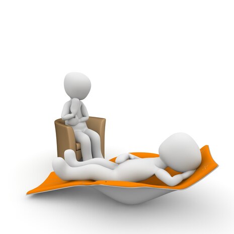 Grafik: 3-D-Figuren simulieren eine psychotherapeutische Sitzung.